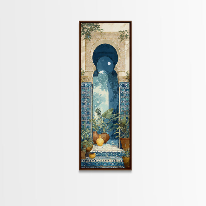Moroccan Arch Framing a Moonlit Sky Framed Canvas Print, Moroccan Art, Printable, Living Room Decor, Fine Art, Marrakesh, MOR-1x3-4