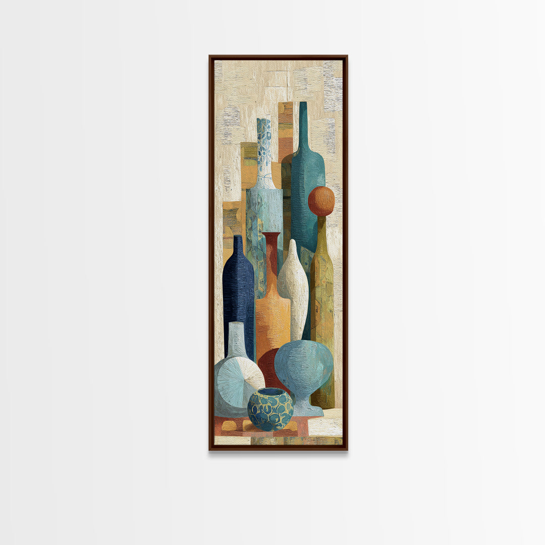 Blue City Alley Rendered as Painterly Shapes Framed Canvas Print, Moroccan Art, Wall Art, Living Room Decor, Abstract Art, MOR-1x3-66