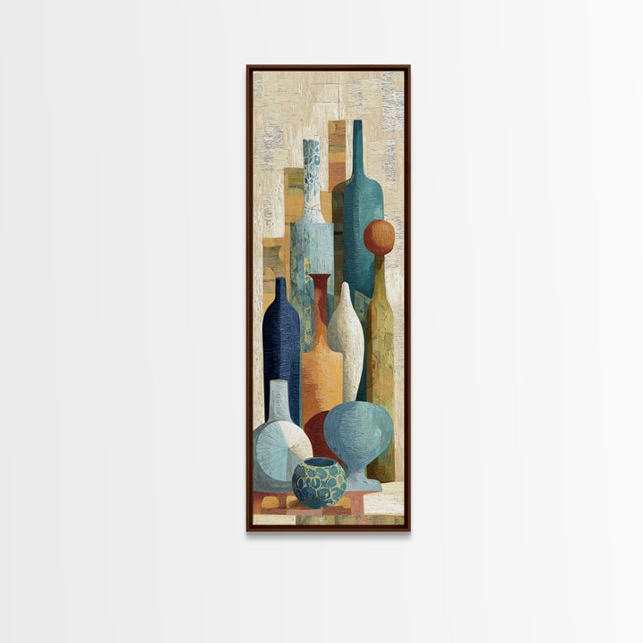 Blue City Alley Rendered as Painterly Shapes Framed Canvas Print, Moroccan Art, Wall Art, Living Room Decor, Abstract Art, MOR-1x3-66