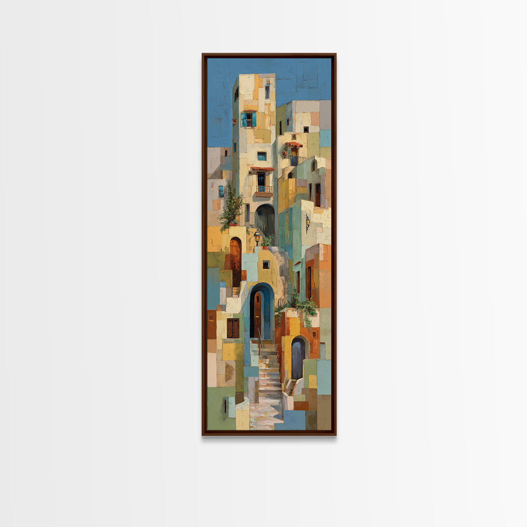 Blue City Alley Rendered as Painterly Shapes Canvas Print, Moroccan Art, Digital Art, Living Room Decor, Abstract Art, MOR-1x3-90