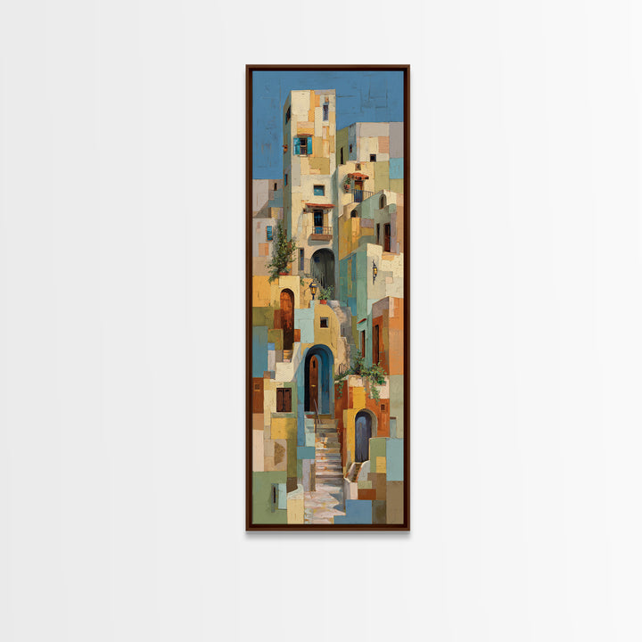 Blue City Alley Rendered as Painterly Shapes Canvas Print, Moroccan Art, Digital Art, Living Room Decor, Abstract Art, MOR-1x3-90