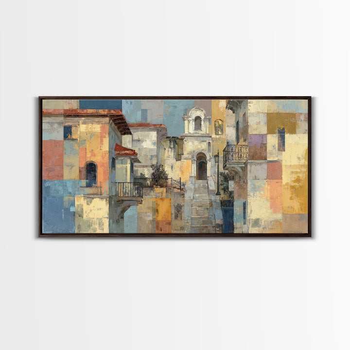 Blue City Alley Rendered as Painterly Shapes Canvas Print, Moroccan Art, Art, Living Room Decor, Fine Art, Marrakesh, MOR-2x1-2