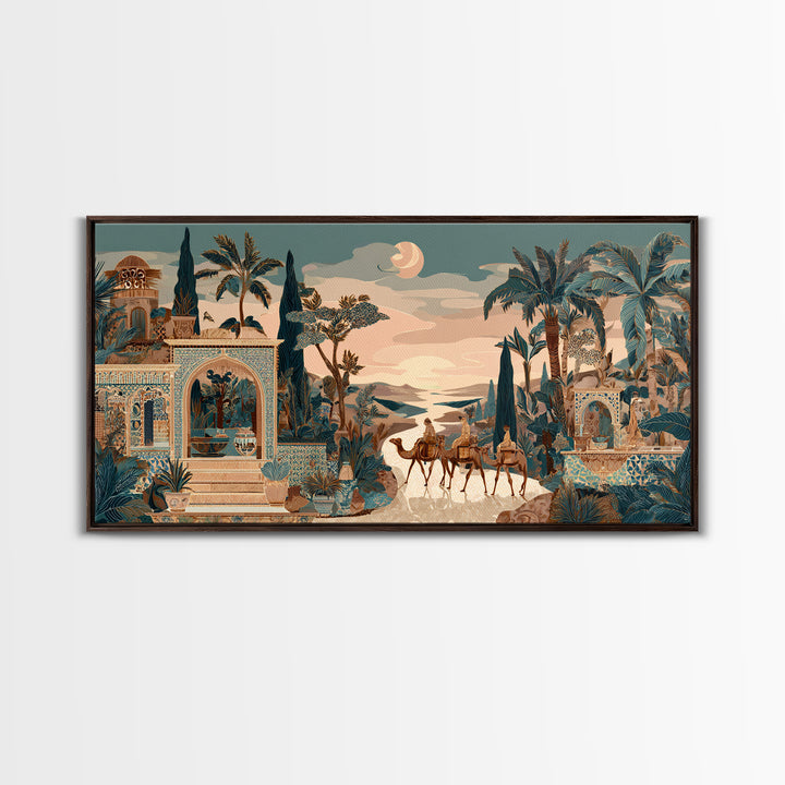 Desert Camel Caravan Framed Canvas Print, Moroccan Art, Boho Wall Art, Living Room Decor, Fine Art, Marrakesh, Map Wall Art, MOR-2x1-23