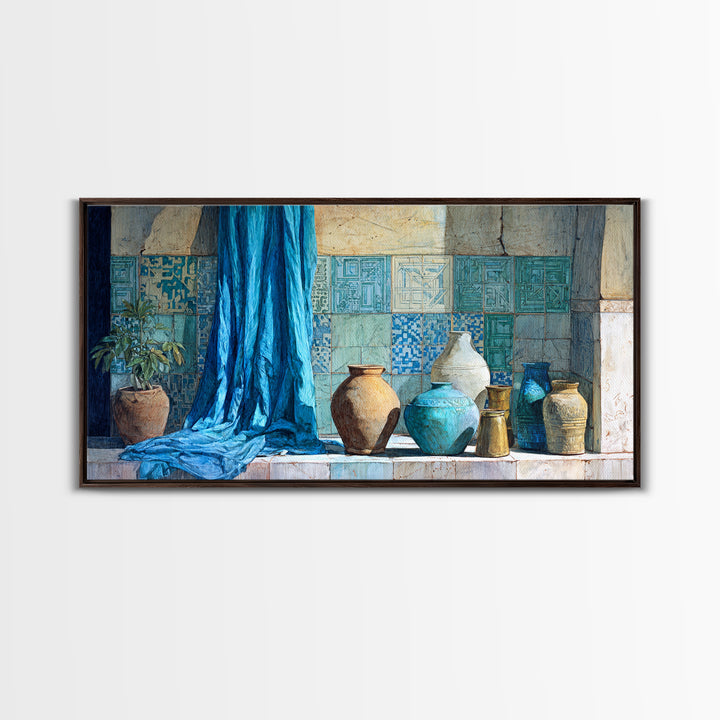 Tuareg Blue Scarf Portrait Framed Canvas Print, Moroccan Art, Contemporary Art, Living Room Decor, Fine Art, Marrakesh, MOR-2x1-38