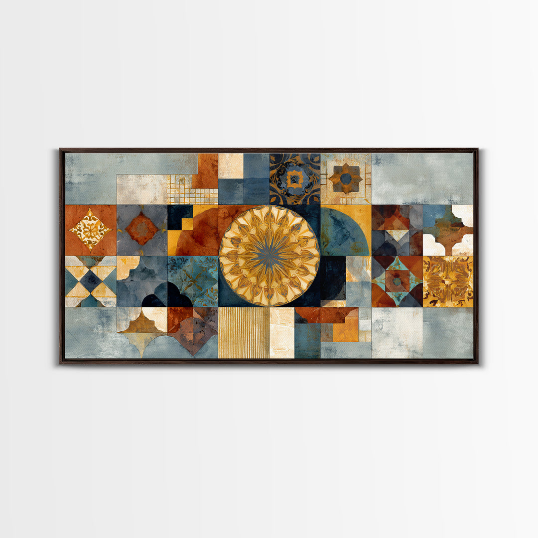 Gold Geometric Sunburst Canvas Print, Moroccan Art, Minimalist Decor, Living Room Decor, Fine Art, Marrakesh, Boho Wall Art, MOR-2x1-44