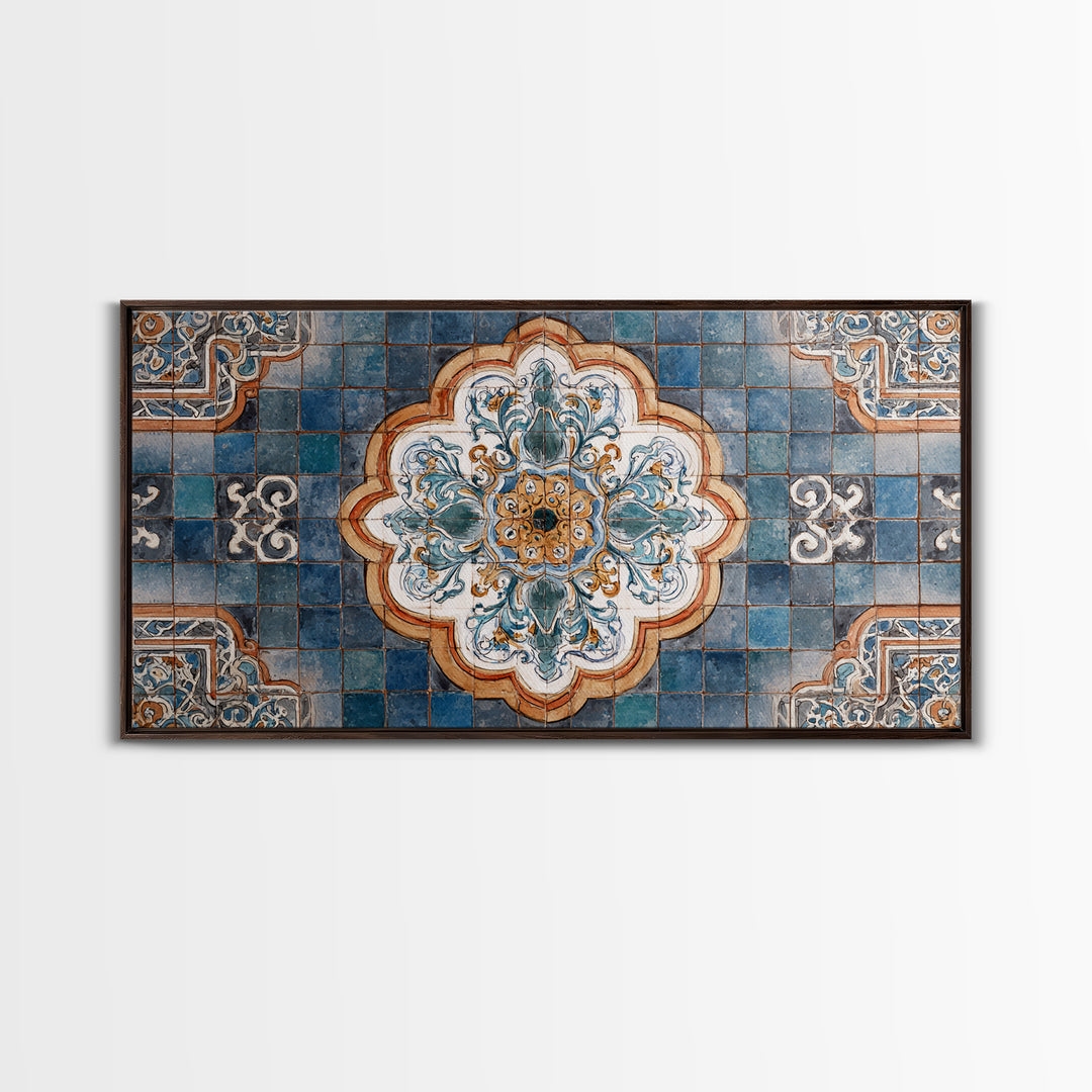 Ornate Zellige Tile Pattern Framed Canvas Print, Moroccan Art, African Art, Living Room Decor, Marrakesh, Neutral Decor, MOR-2x1-45