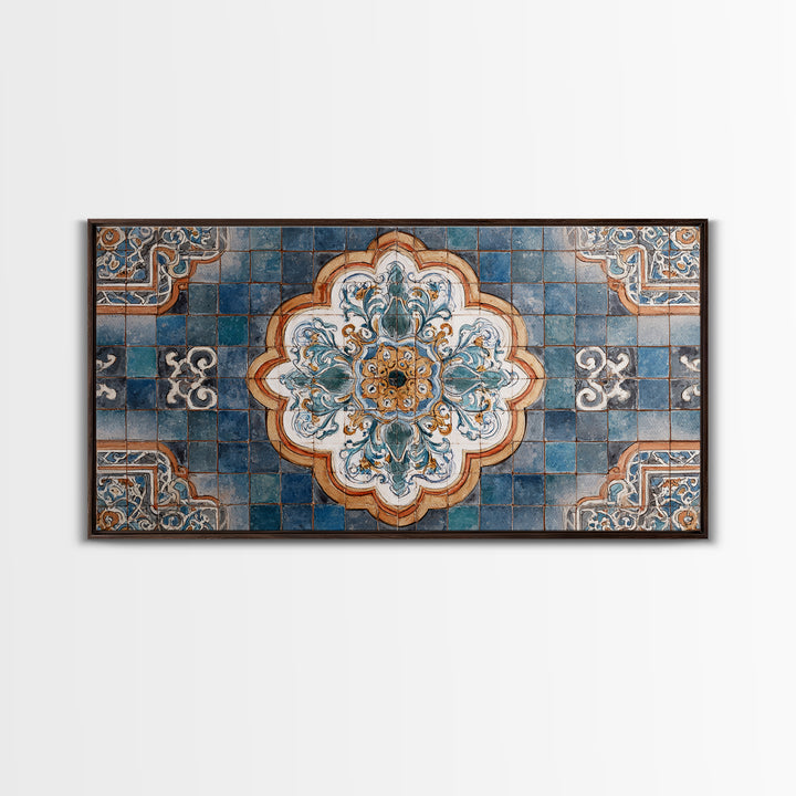 Ornate Zellige Tile Pattern Framed Canvas Print, Moroccan Art, African Art, Living Room Decor, Marrakesh, Neutral Decor, MOR-2x1-45