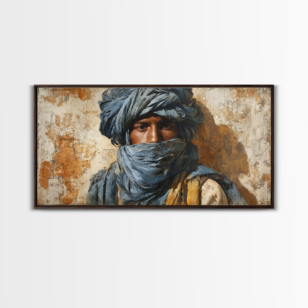 Tuareg Blue Scarf Portrait Canvas Print, Moroccan Art, Living Room Decor, Oil Painting, Marrakesh 162, Set of Prints, MOR-2x1-62