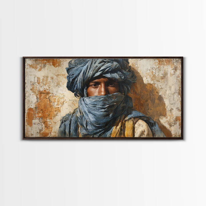 Tuareg Blue Scarf Portrait Canvas Print, Moroccan Art, Living Room Decor, Oil Painting, Marrakesh 162, Set of Prints, MOR-2x1-62