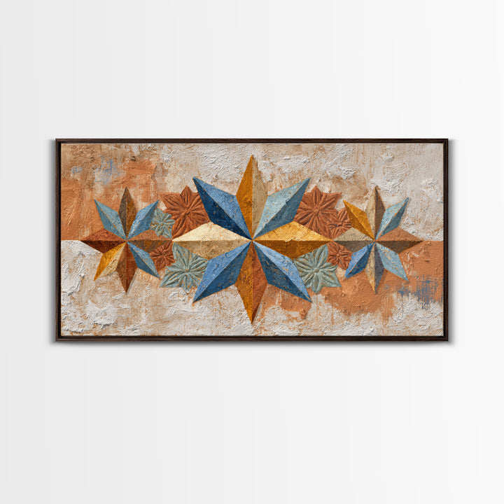 Geometric Star Motif Framed Canvas Print, Moroccan Art, Neutral Wall Art, Living Room Decor, Abstract Art, Marrakesh, MOR-2x1-97