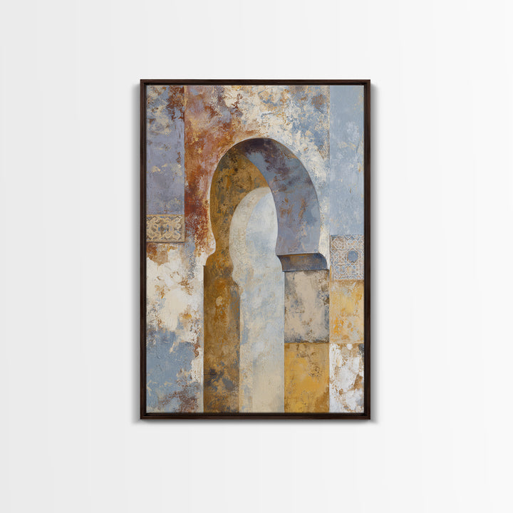 Moroccan Arch Framing a Moonlit Sky Framed Canvas Print, Moroccan Art, Contemporary Art, Living Room Decor, Fine Art, Marrakesh, MOR-2x3-24