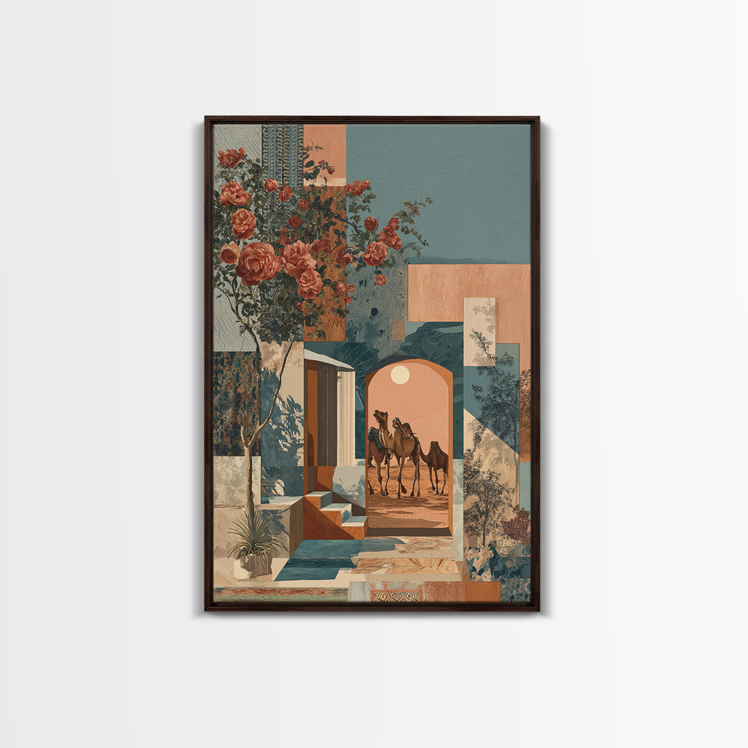 Desert Camel Caravan Framed Canvas Print, Moroccan Art, Room Decor, Living Room Decor, Fine Art, Marrakesh, Printable Wall Art, MOR-2x3-83