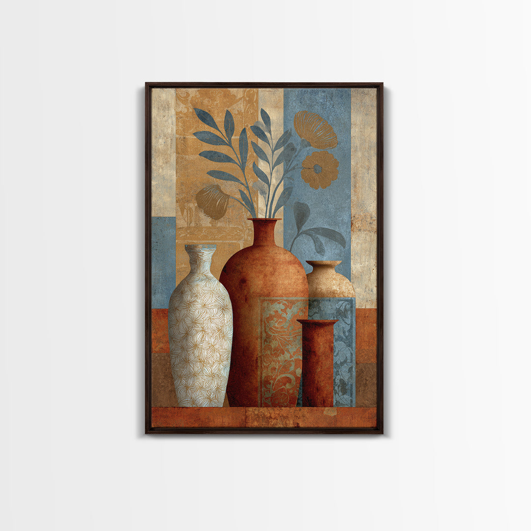 Henna Floral Ornament Pattern Framed Canvas Print, Moroccan Art, Neutral Wall Art, Living Room Decor, Fine Art, Marrakesh, MOR-2x3-88