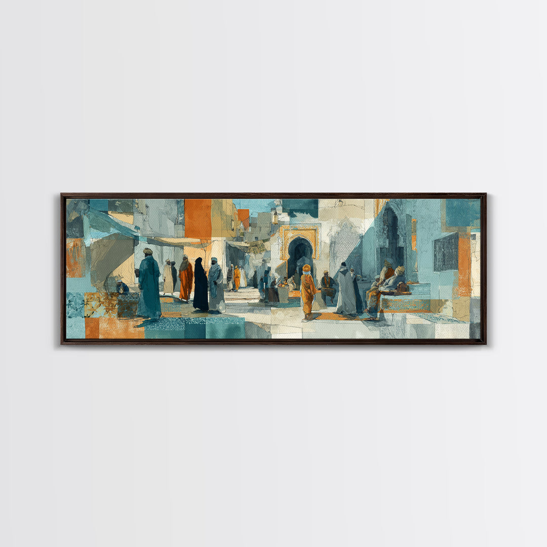 Tuareg Blue Scarf Portrait Framed Canvas Print, Moroccan Art, Living Room Decor, Marrakesh, Travel Poster, Map Wall Art, MOR-3x1-10