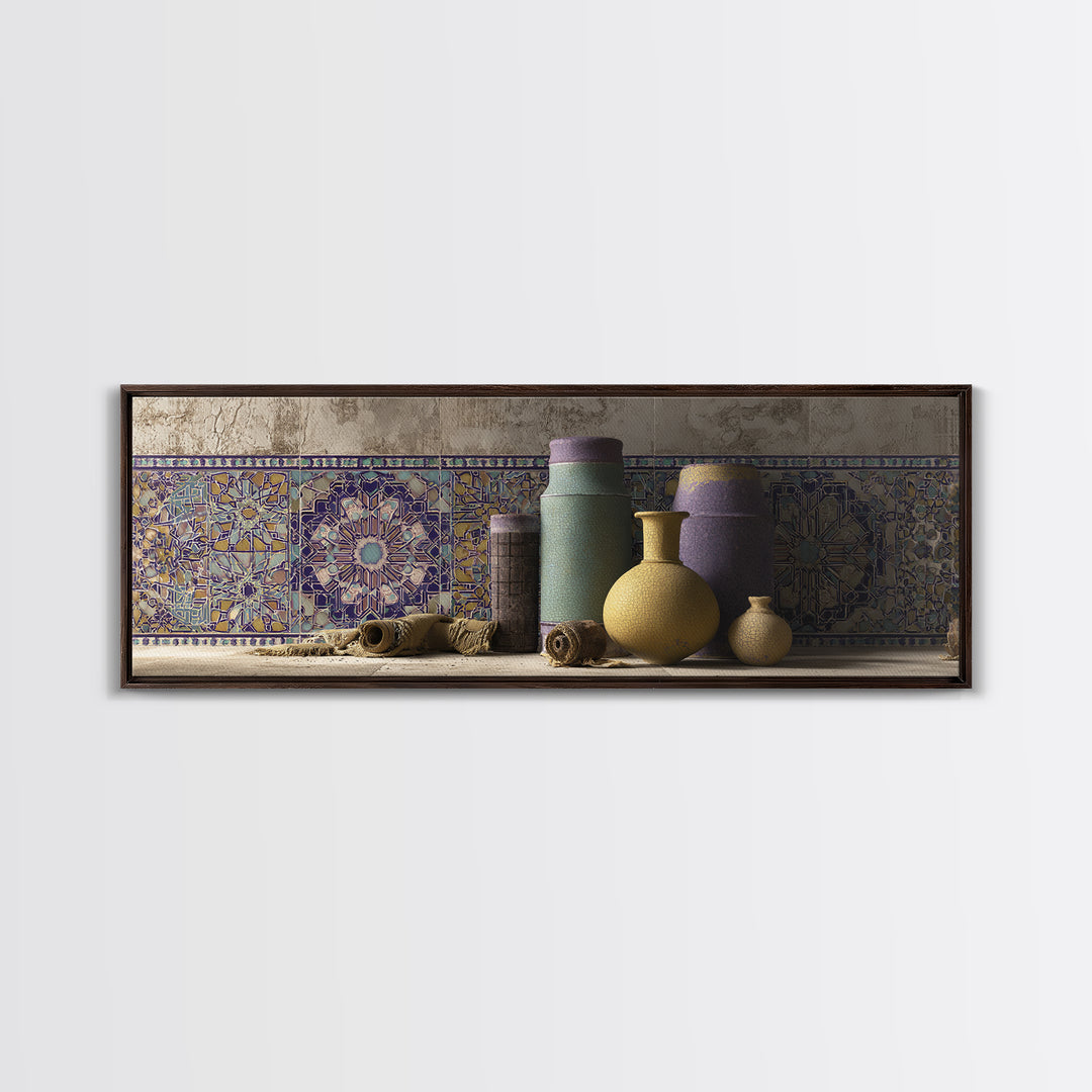 Islamic Geometric Rosette Framed Canvas Print, Moroccan Art, Contemporary Art, Living Room Decor, Fine Art, Marrakesh, MOR-3x1-52