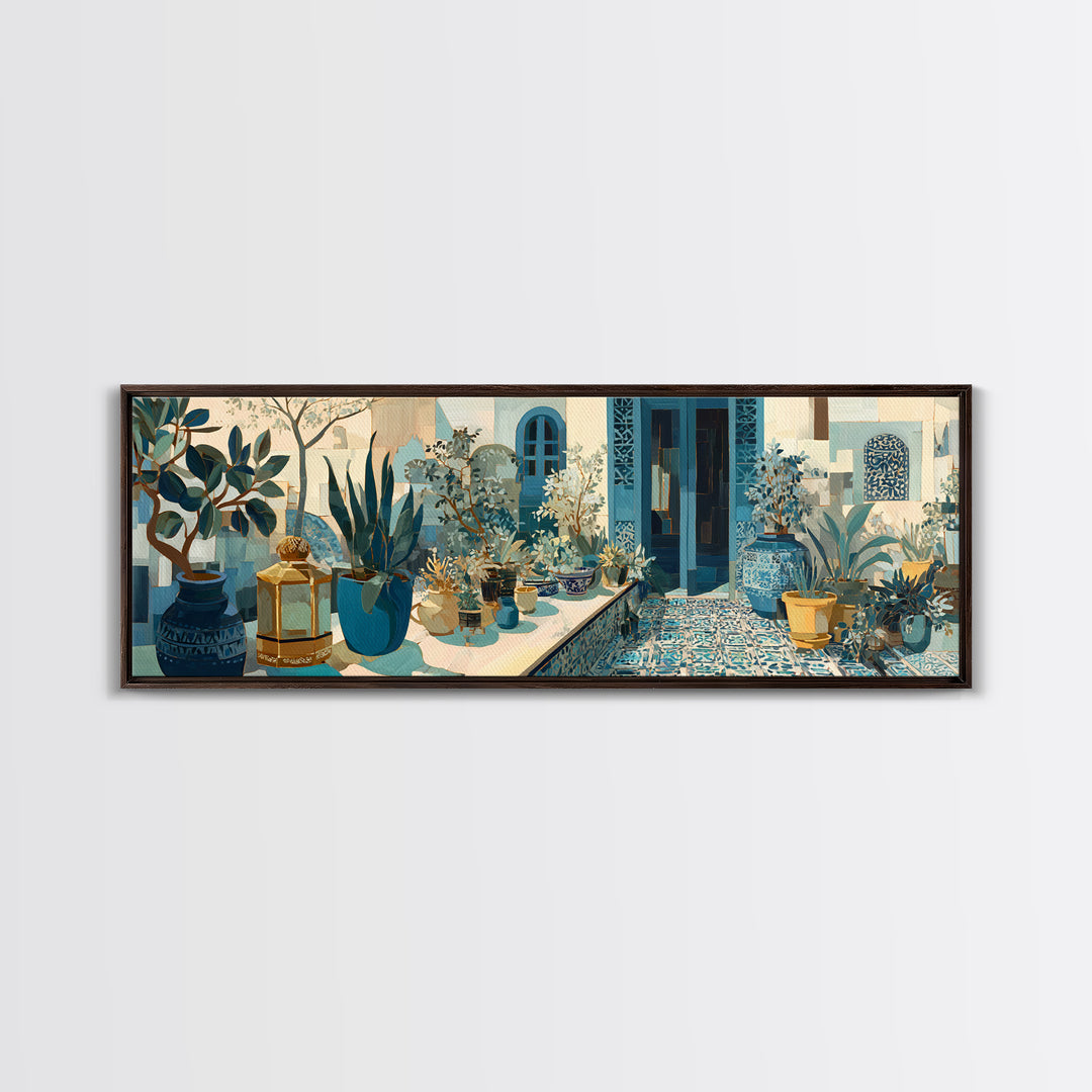 Brass Lantern Still Life Casting Lace Shadows Canvas Print, Moroccan Art, Textured Painting, Living Room Decor, Marrakesh, MOR-3x1-73