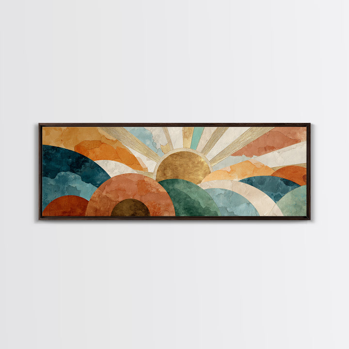Gold Geometric Sunburst Canvas Print, Moroccan Art, Art, Living Room Decor, Fine Art, Marrakesh, Modern Wall Art, Boho Decor, MOR-3x1-88