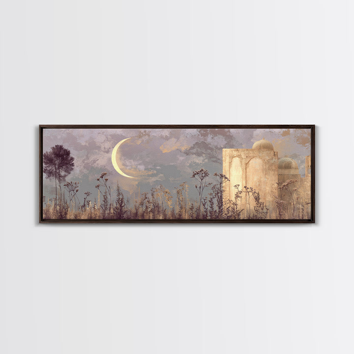 Camel Silhouette Beneath Crescent Moon Framed Canvas Print, Moroccan Art, Living Room Rug, Living Room Decor, Marrakesh, MOR-3x1-99