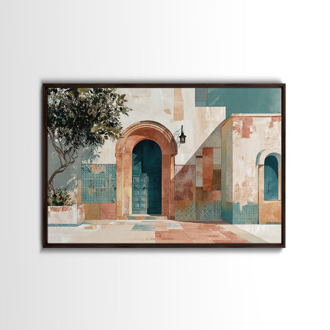 Arched Doorway with Lantern Glow and Patterned Canvas Print, Moroccan Art, Ramadan Decor, Living Room Decor, Marrakesh, MOR-3x2-30