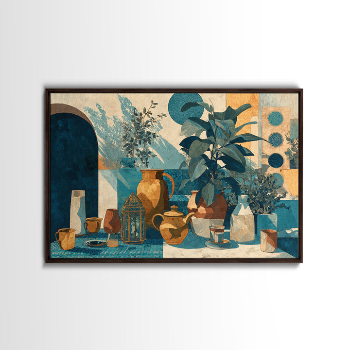 Brass Lantern Still Life Casting Lace Shadows Canvas Print, Moroccan Art, Luxury Decor, Living Room Decor, Oil Painting, MOR-3x2-61
