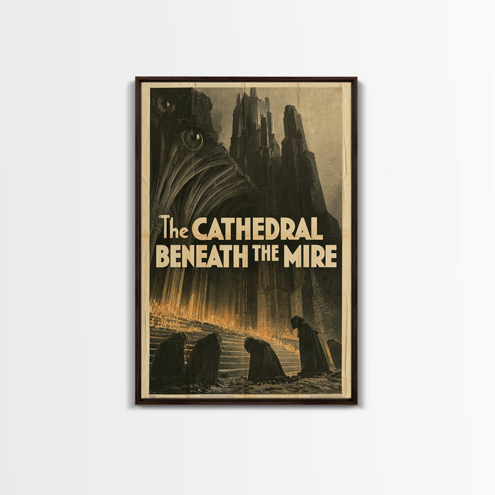 The Cathedral Beneath The Mire, English Language Horror Movie Poster, 1930s Horror Art, Gothic Cinema Wall Art, Canvas Print