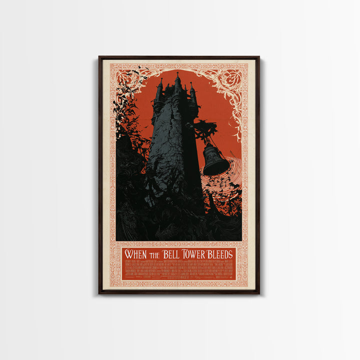 When The Bell Tower Bleeds, English Language Horror Movie Poster, Decadent Line Art, Retro Horror Movie Art, Canvas Print