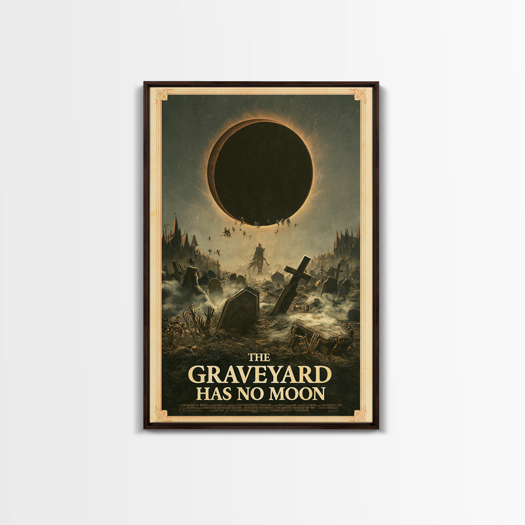 The Graveyard Has No Moon, English Language Horror Movie Poster, Gothic Nightmare Art, Retro Horror Movie Art, Framed Canvas Print