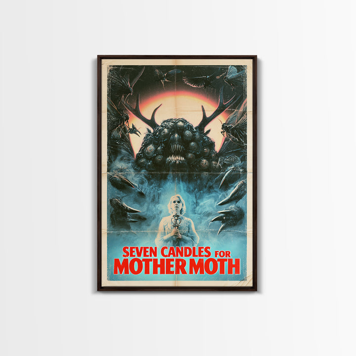 Seven Candles For Mother Moth, English Language Horror Movie Poster, 1980s Vhs Nightmare Cover Inspired Art, Retro Horror Movie Art