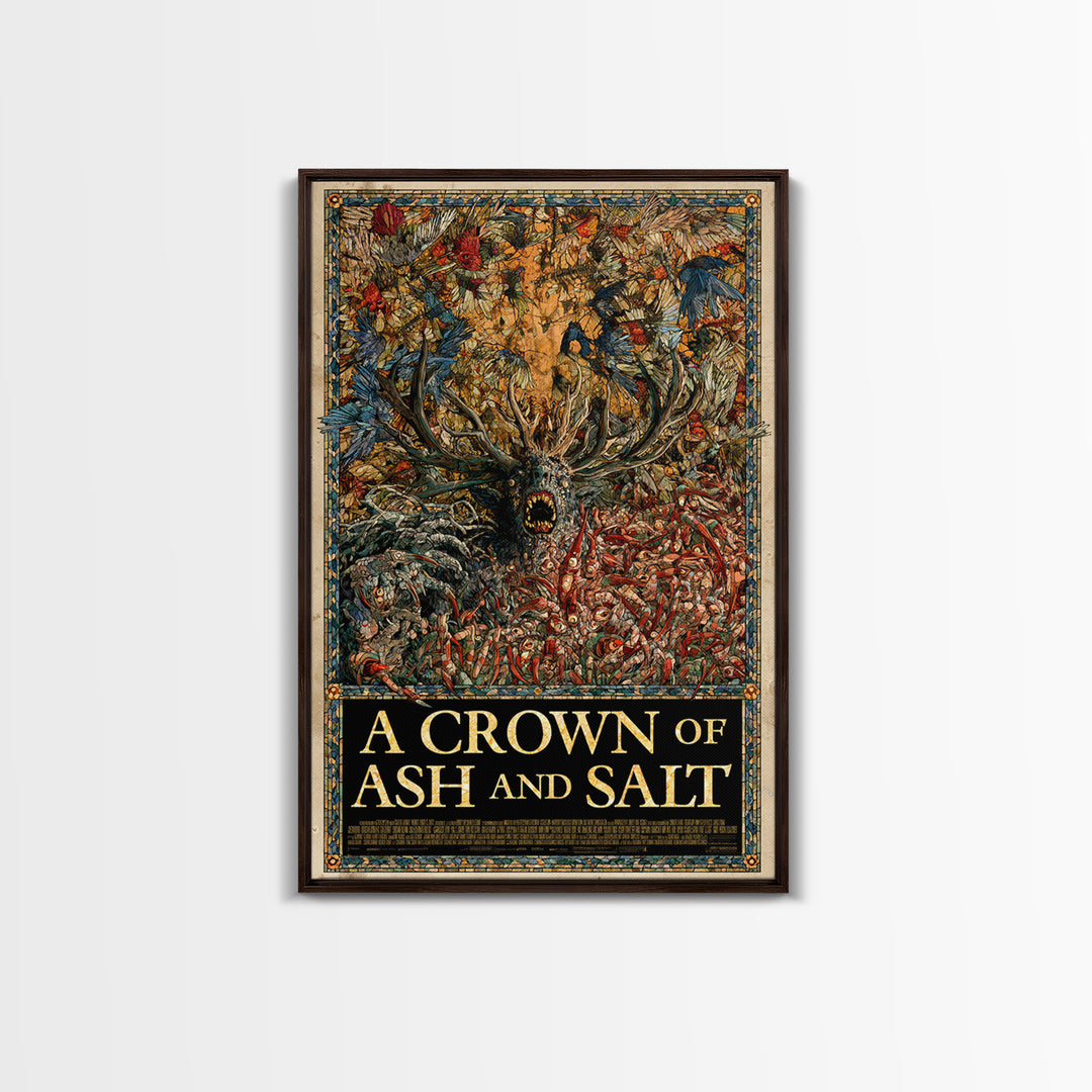 A Crown Of Ash And Salt, English Language Horror Movie Poster, Stained Glass Gothic Art, Retro Horror Movie Art, Canvas Print