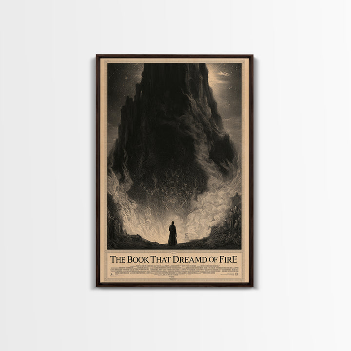 The Book That Dreamed Of Fire, English Language Horror Movie Poster, Gothic Engraving Art, Gothic Cinema Wall Art, Framed Canvas Print
