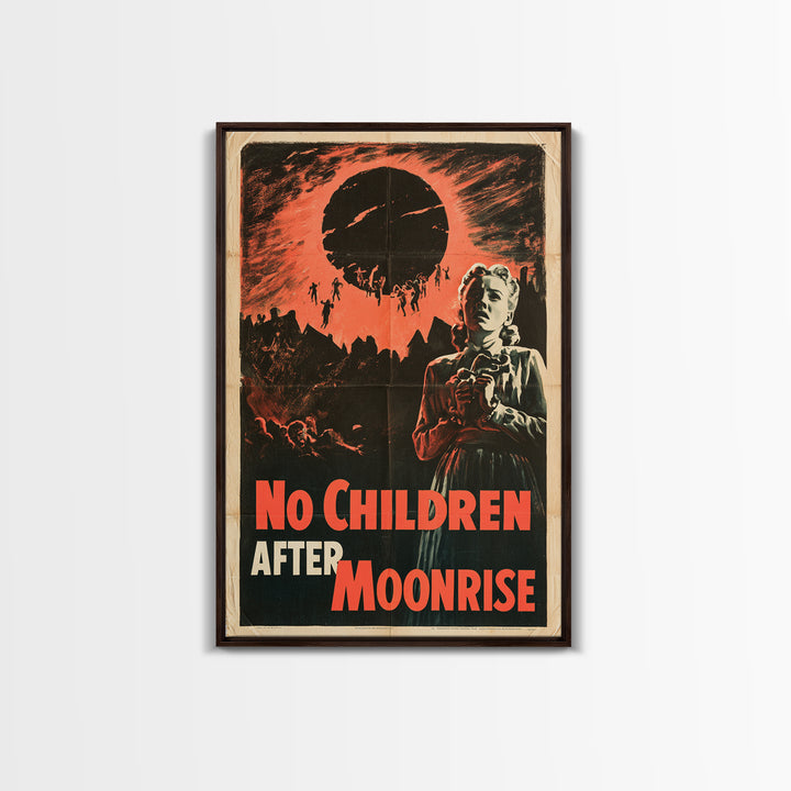 No Children After Moonrise, English Language Horror Movie Poster, 1950s Creature-Feature One-Sheet Inspired Art, Retro Horror Movie Art