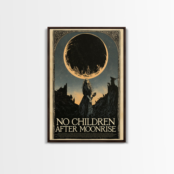 No Children After Moonrise, English Language Horror Movie Poster, Decadent Line Art, Cult Horror Poster, Framed Canvas Print