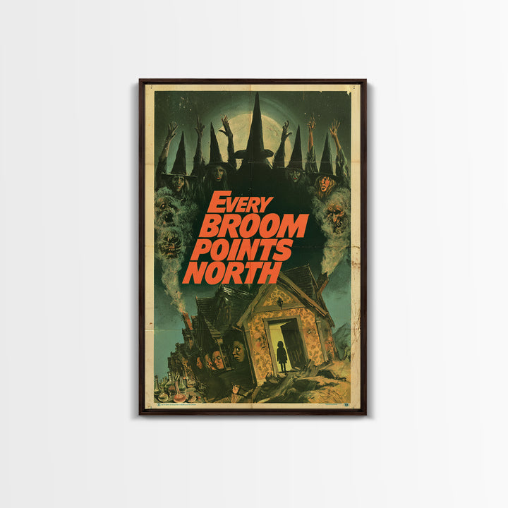 Every Broom Points North, English Language Horror Movie Poster, 1970s Horror Art, Retro Horror Movie Art, Framed Canvas Print