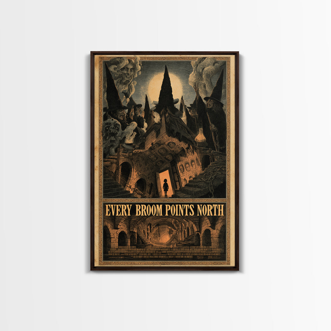 Every Broom Points North, English Language Horror Movie Poster, Architectural Etching Art, Cult Horror Poster, Canvas Print