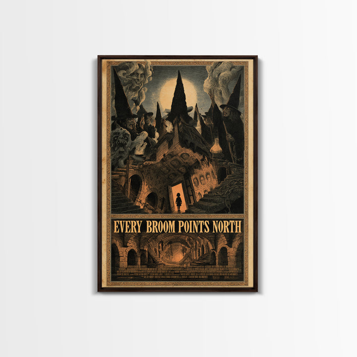 Every Broom Points North, English Language Horror Movie Poster, Architectural Etching Art, Cult Horror Poster, Canvas Print