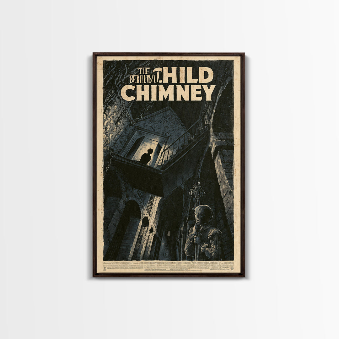 The Child Behind The Chimney, English Language Horror Movie Poster, Architectural Etching Art, Classic Monster Poster