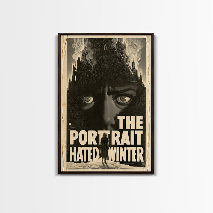 The Portrait That Hated Winter, English Language Horror Movie Poster, 1930s Horror Art, Gothic Cinema Wall Art, Framed Canvas Print
