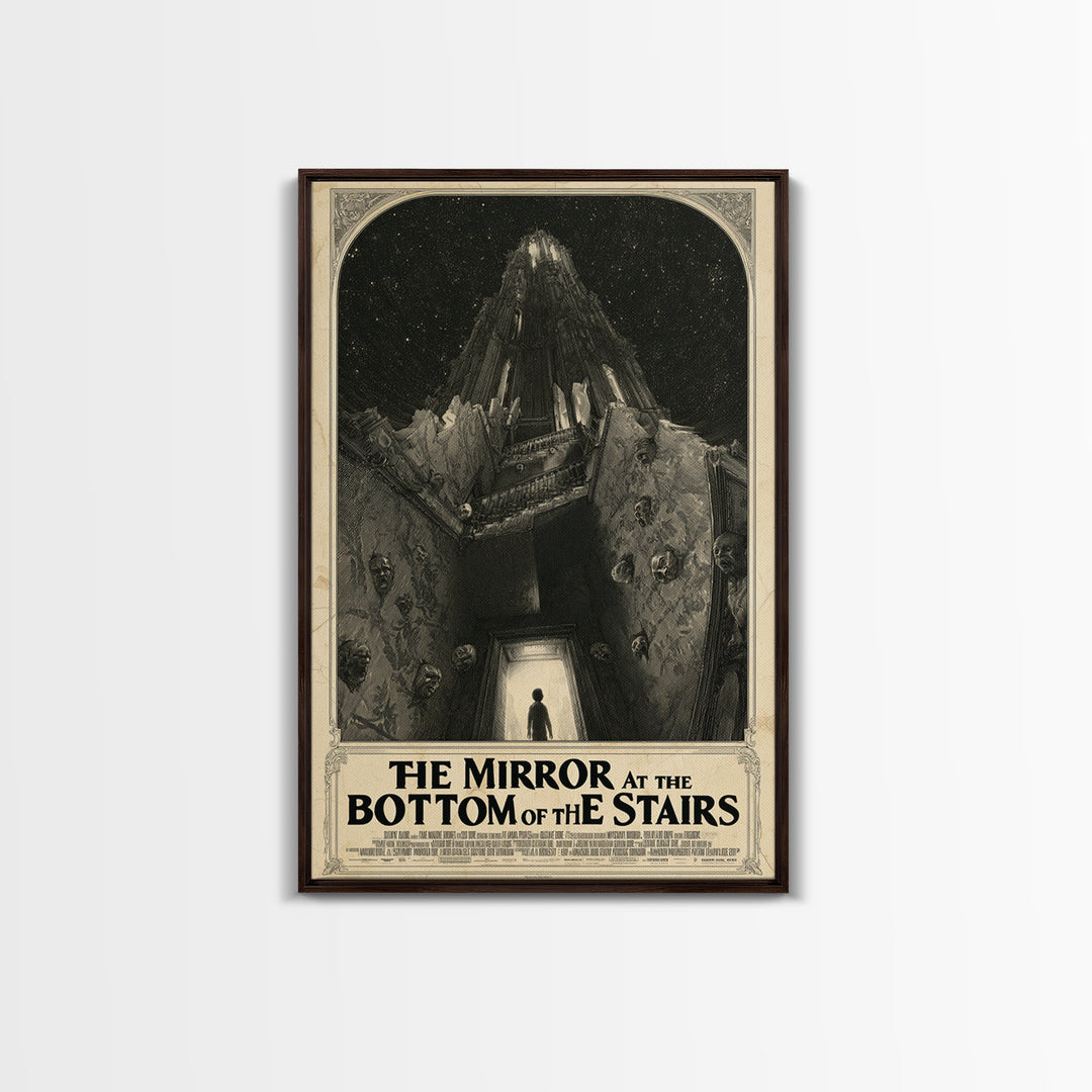 The Mirror At The Bottom Of The Stairs, English Language Horror Movie Poster, Gothic Engraving Art, Cult Horror Poster, Horror Wall Art