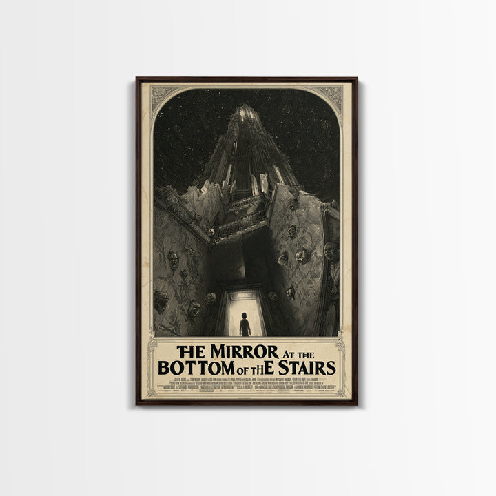 The Mirror At The Bottom Of The Stairs, English Language Horror Movie Poster, Gothic Engraving Art, Cult Horror Poster, Horror Wall Art
