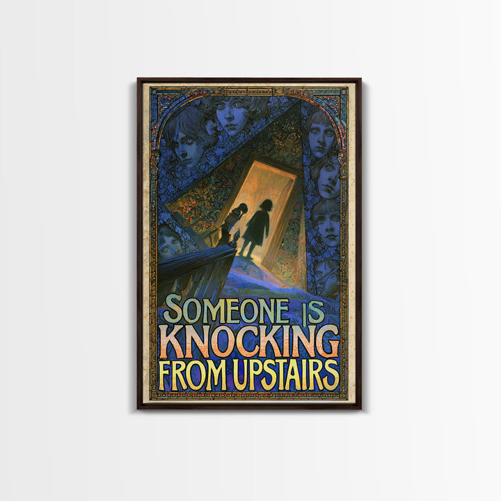 Someone Is Knocking From Upstairs, English Language Horror Movie Poster, Stained Glass Gothic Art, Classic Monster Poster, Canvas Print