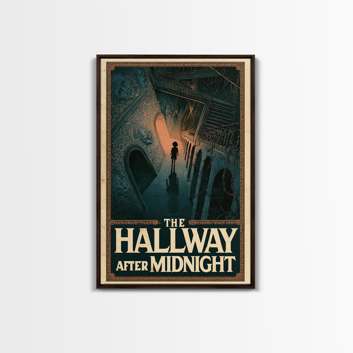 The Hallway After Midnight, English Language Horror Movie Poster, Architectural Etching Art, Classic Monster Poster