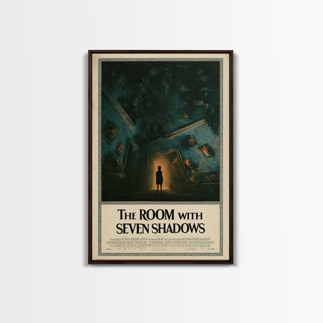 The Room With Seven Shadows, English Language Horror Movie Poster, Dark Romantic Horror Art, Gothic Cinema Wall Art, Framed Canvas Print