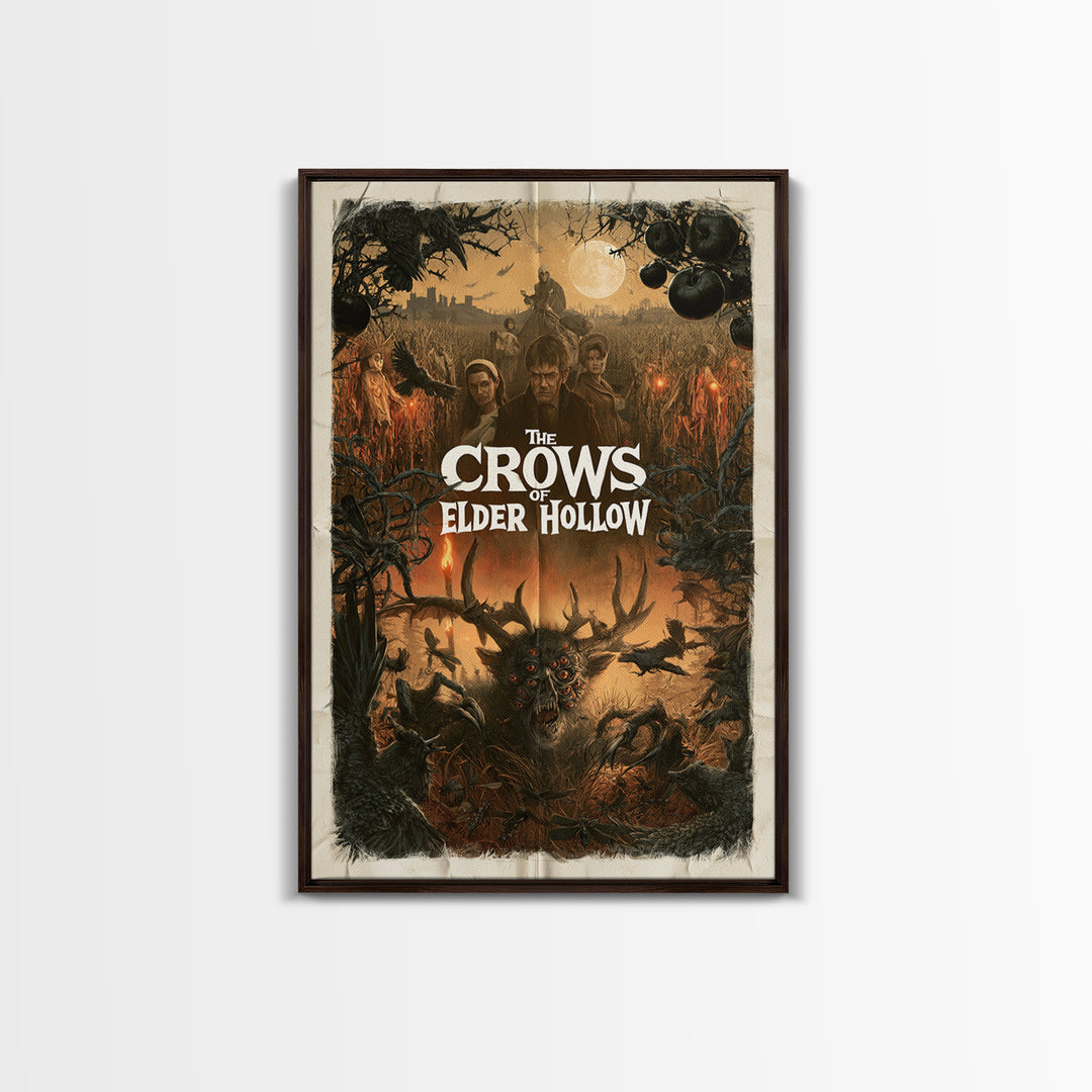 The Crows Of Elder Hollow, English Language Horror Movie Poster, 1960s Horror Art, Gothic Cinema Wall Art, Framed Canvas Print