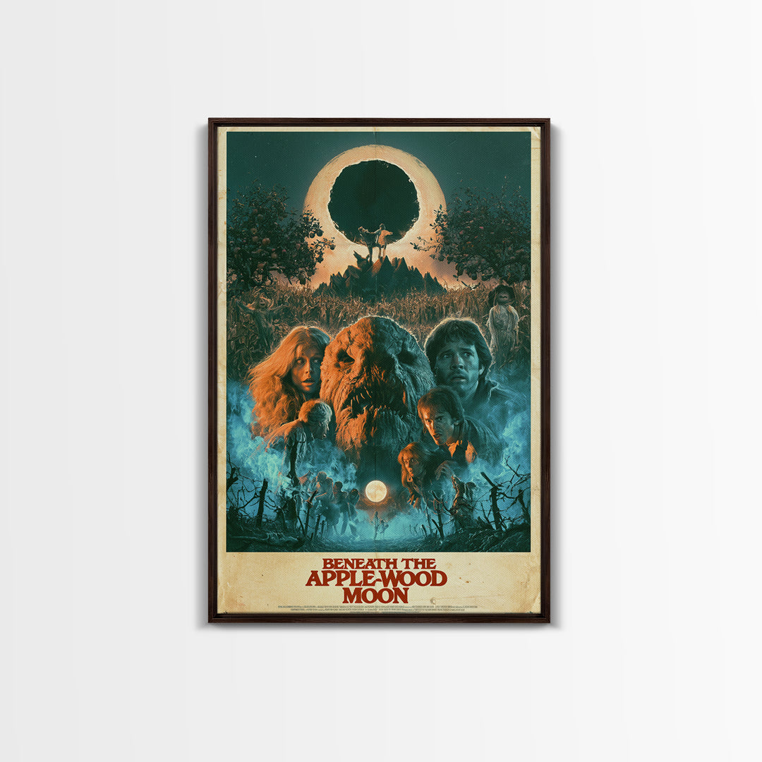 Beneath The Apple-Wood Moon, English Language Horror Movie Poster, 1980s Vhs Nightmare Cover Inspired Art, Retro Horror Movie Art