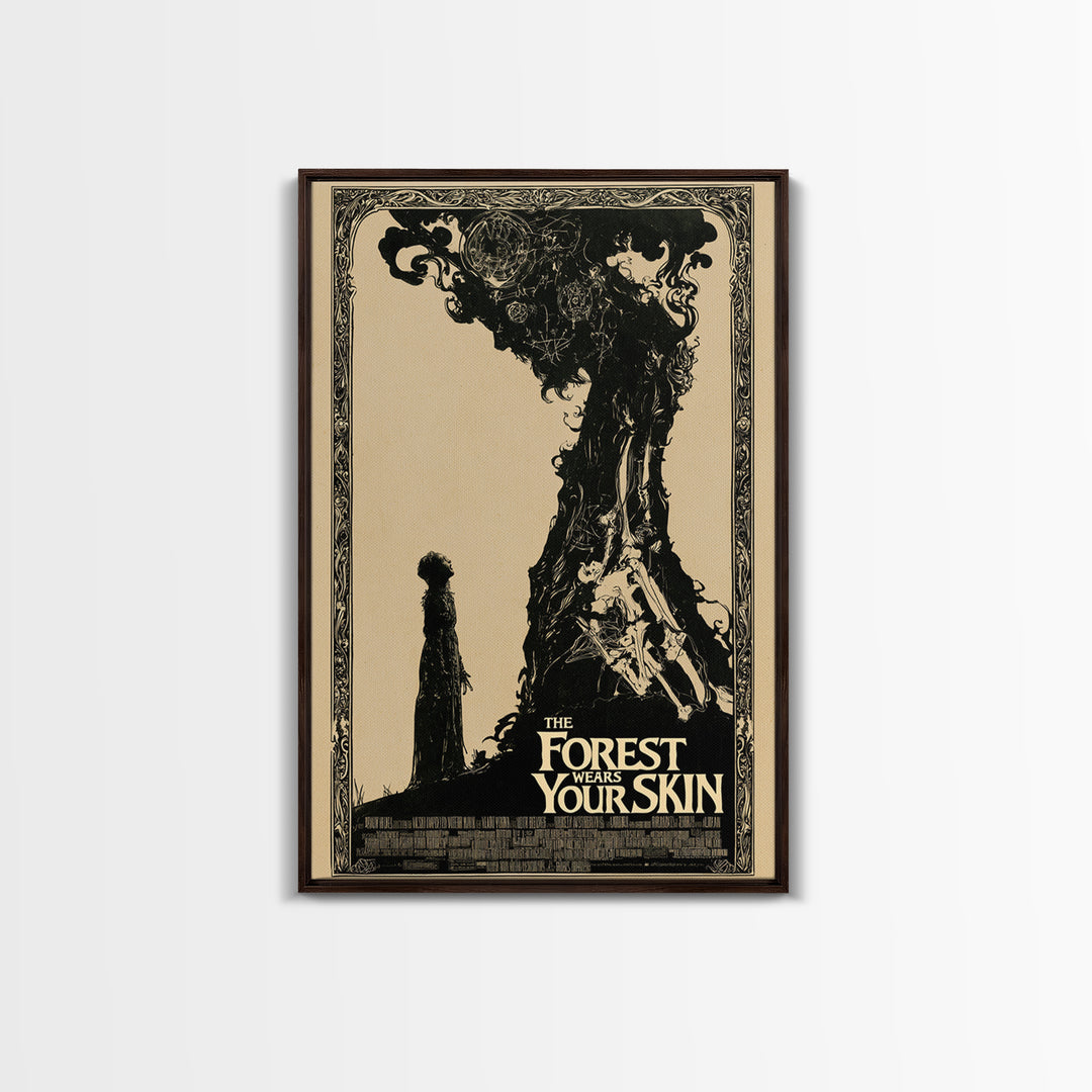 The Forest Wears Your Skin, English Language Horror Movie Poster, Decadent Line Art, Retro Horror Movie Art, Framed Canvas Print