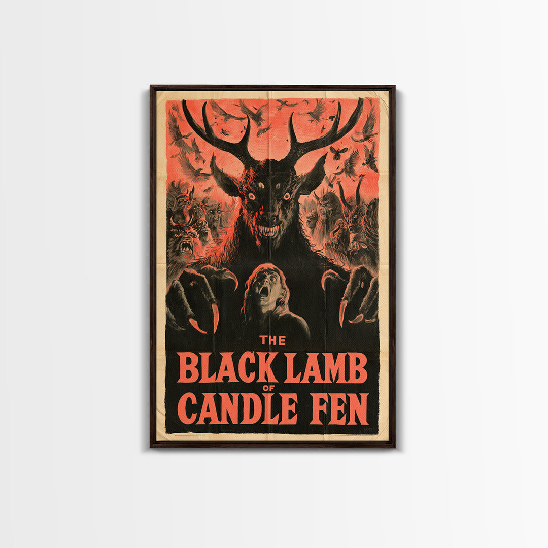 The Black Lamb Of Candle Fen, English Language Horror Movie Poster, 1950s Creature-Feature One-Sheet Inspired Art, Gothic Cinema Wall Art