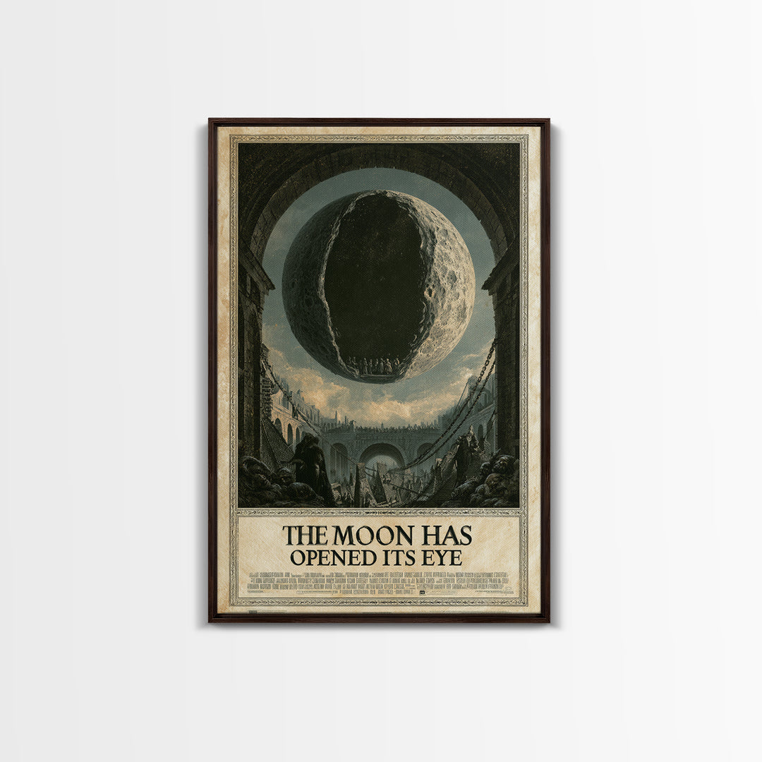 The Moon Has Opened Its Eye, English Language Horror Movie Poster, Architectural Etching Art, Retro Horror Movie Art