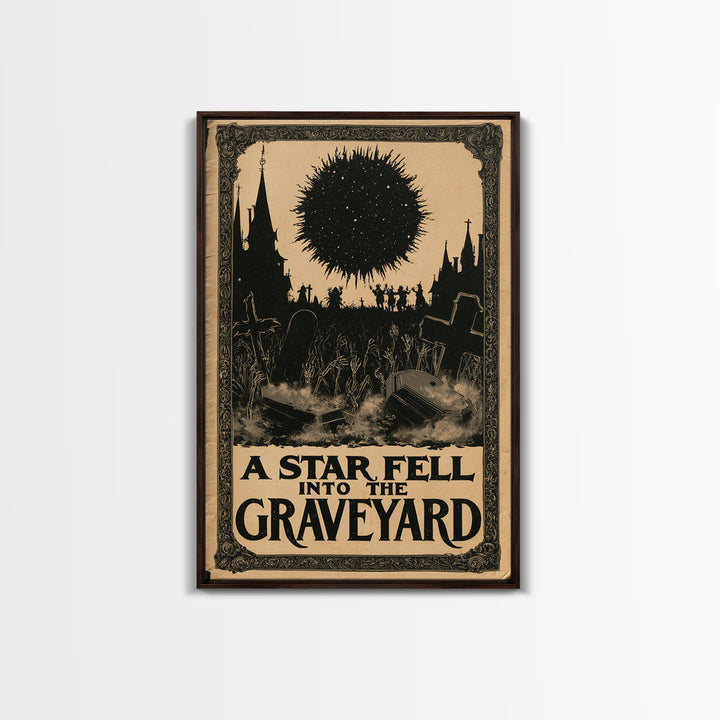 A Star Fell Into The Graveyard, English Language Horror Movie Poster, Decadent Line Art, Gothic Cinema Wall Art, Canvas Print
