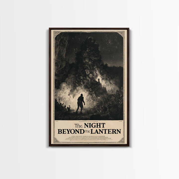 The Night Beyond The Lantern, English Language Horror Movie Poster, Gothic Engraving Art, Cult Horror Poster, Framed Canvas Print