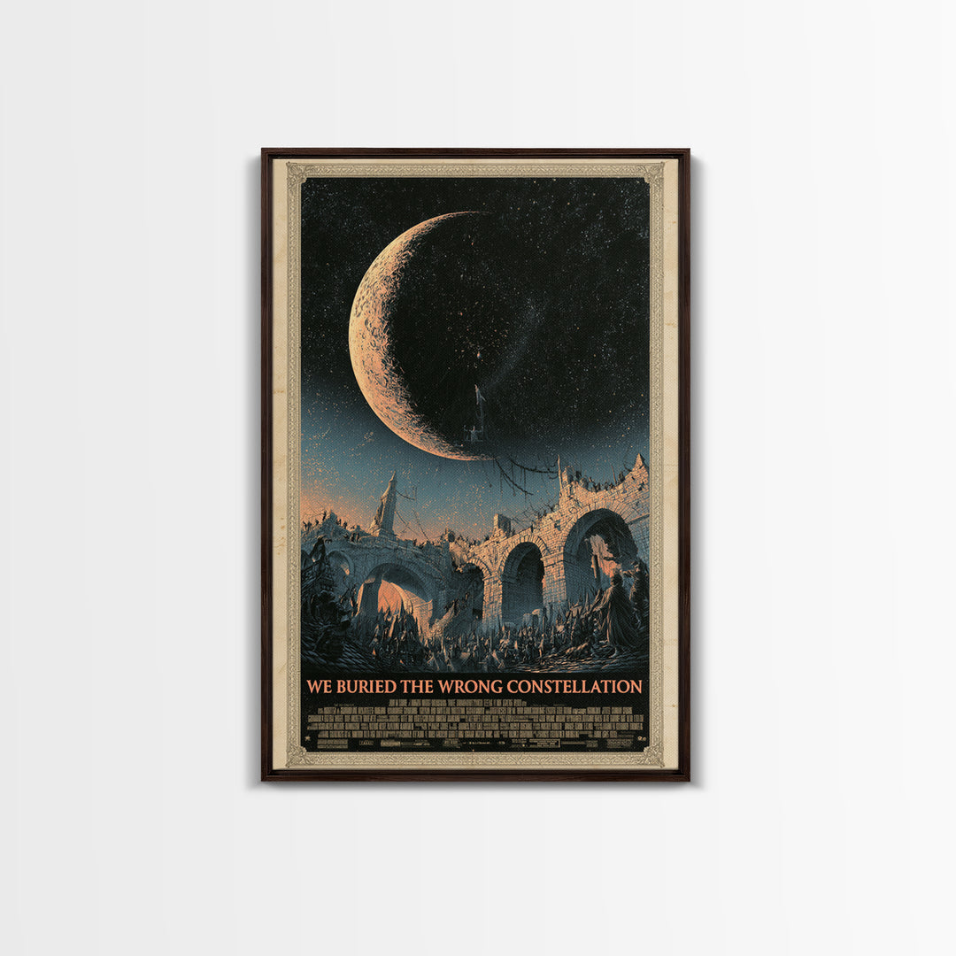 We Buried The Wrong Constellation, English Language Horror Movie Poster, Architectural Etching Art, Retro Horror Movie Art